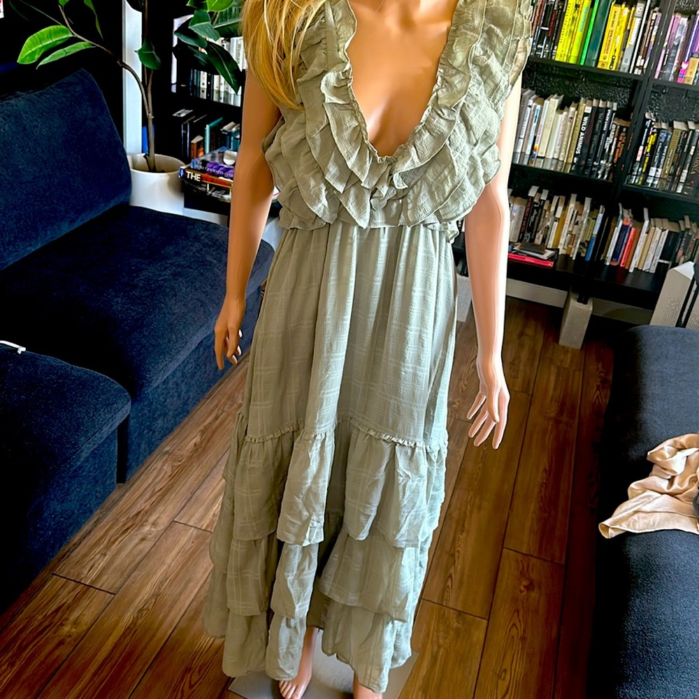 Storia for Vici Sage Green Ruffle Maxi Dress